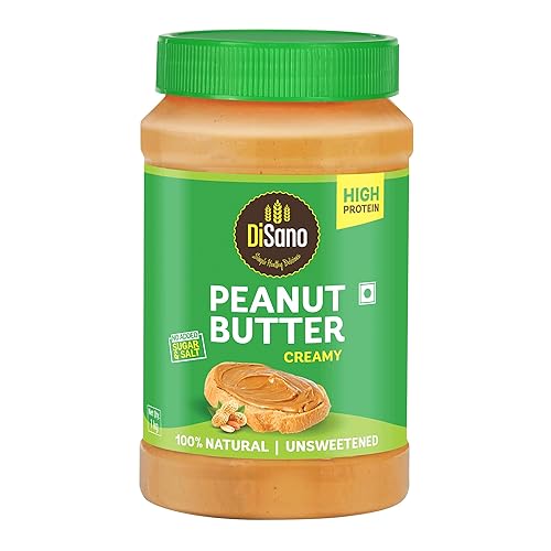 DiSano Natural Peanut Butter Creamy 1kg, Unsweetened, High Protein Peanut Butter with No Added Sugar or Salt, Nut Butter Spread, 100% Roasted Peanuts