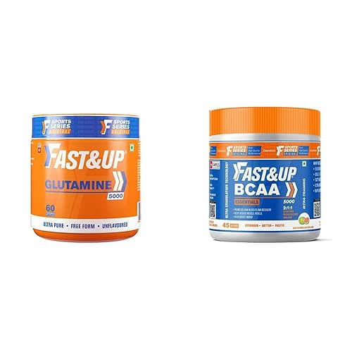 Fast&Up Glutamine (Unflavoured, 2 Month Supply) L-Glutamine For Muscle Building & Performance (300g powder) & Fast&Up BCAA Basic (45 Servings, Watermelon Flavour)