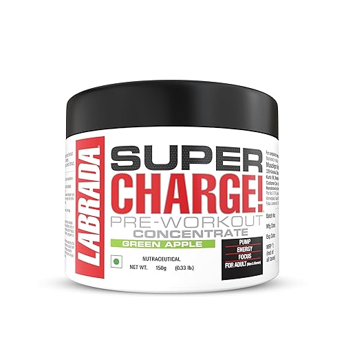 Labrada Super Charge Pre-Workout Concentrate 150G, Green Apple (30 Servings|0.75G L-Arginine|375Mg L-Citrulline Malate|2G Beta Alanine|150Mg Caffeine Anhydrous|250Mg Ashwagandha Extract), Powder