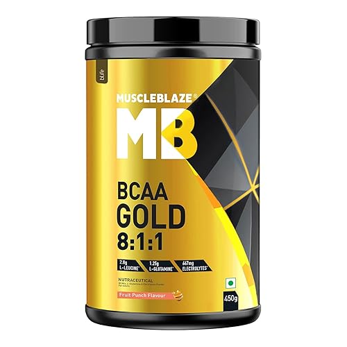 MuscleBlaze BCAA Gold 8:1:1 Powder, Fruit Punch (60 Servings, 450g) | With Higher Leucine, Electrolytes & Glutamine