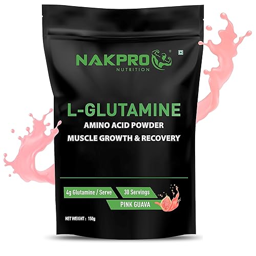 Nakpro L-Glutamine Powder | 4g Glutamine Per Serving, 30 Servings | Post Workout Amino Acid Supplement for Muscle Growth and Recovery (Pink Guava, 150g)