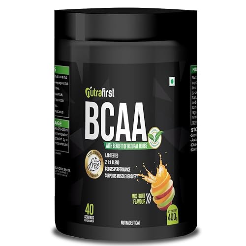 Nutrafirst Natural BCAA Powder for Men (400g, 40 Servings) – Mixed Fruit Flavor | 2:1:1 Ratio of Leucine, Isoleucine & Valine | Pre, Intra & Post Workout Recovery | Supports Muscle Growth – Pack of 1