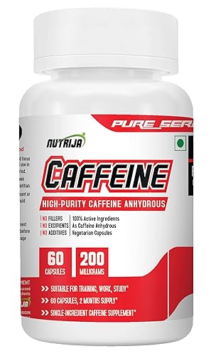 NutriJa Caffeine 200mg 60 Capsules | Pure & Potent | Boosts Performance & Metabolism