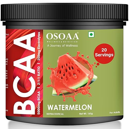 OSOAA BCAA Powder | Intra Workout Supplement | Muscle Recovery Drink with 5000mg BCAA | Amino Acid Supplements (20 Servings) | Watermelon