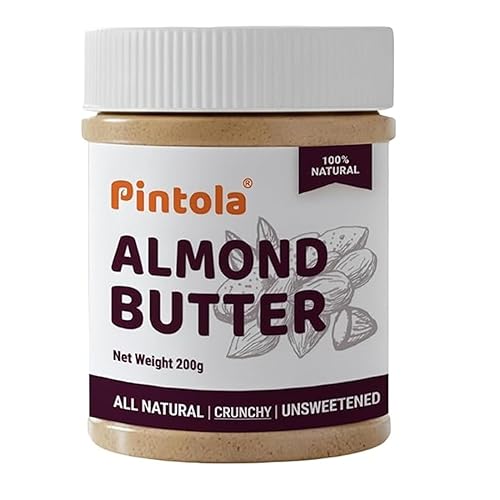 Pintola Almond Butter Crunchy 200g All Natural Unsalted Butter, Healthy Almond Butter Unsweetened for Bread Spreads, Vegan
