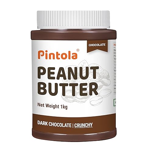 Pintola Peanut Butter Chocolate Flavour Crunchy 1kg - 18.6g Protein & 5.2g Dietary Fiber, Made with Premium Roasted Nuts & Cocoa, Gluten Free, Zero Cholesterol & Trans Fat, Vit E & B3, Dark Chocolate