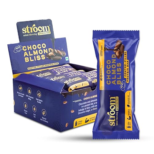STROOM Asia's First Centre Filled Protein Bars | Choco Almond Bliss | 20g Quality Protein bars | Source of Iron & Calcium l Gluten Free l Natural Anti-oxidants l 5 Bars 63 Grams Each