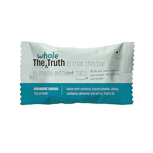The Whole Truth - Protein Bars - Coconut Cocoa | Pack of 6 x 52g each | No Added Sugar | No Added Preservatives | No Gluten or Soy | No Artificial Sweeteners | All Natural