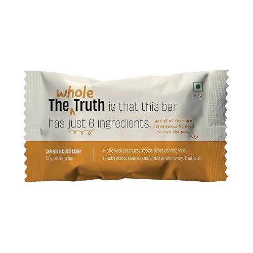 The Whole Truth - Protein Bars | Peanut Butter | Pack of 6 x 52g each | No Preservatives | No Artificial Sweeteners | No Gluten or Soy | All Natural Ingredients
