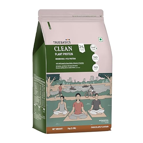 TrueBasics Clean Plant Protein Powder Brown Rice + Pea Protein (Chocolate, 1kg) | 24g Protein per Scoop