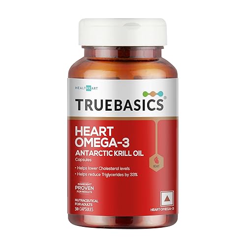 TrueBasics Heart Omega 3 Antarctic Krill Oil (30 Capsules)|With Clinically Researched 100% Pure Krill Oil|For Healthy Heart,Reduces Cholesterol & Triglycerides,1 Count