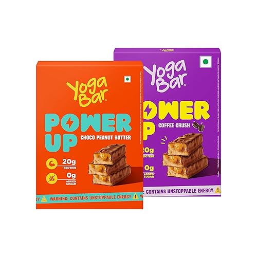 Yogabar Power Up 20g Protein Bar (5 x Choco Peanut Butter Bars, 5 x Coffee Rush Bars) | No Added Sugar Protein Bars | Premium High Protein Blend - Concentrate, Peanuts & Soy | Healthy Protein